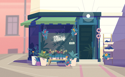 Flower Shop animation environment environment art flower flowers flowershop flowerstore illustration illustrator landscape scene sek sekond shop shopfront store storefront street street corner styleframe