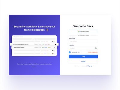 Login screen for a Project management app design interface ui ui design ux