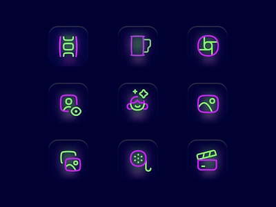 Frosted neon icons in FLEX : Photography! 📸 asset flat glow icon icons illustrator line neon photograhy ui ux vector