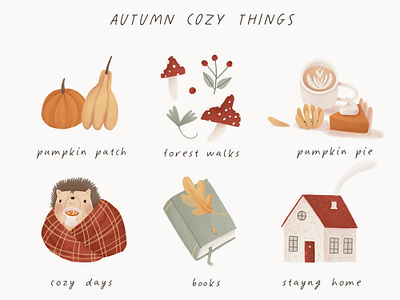 Autumn cozy things -card design animals autumn berries book card cartoon coffee cozy creative market cute design elements fall illustration leaf mushroom poster pumpkin