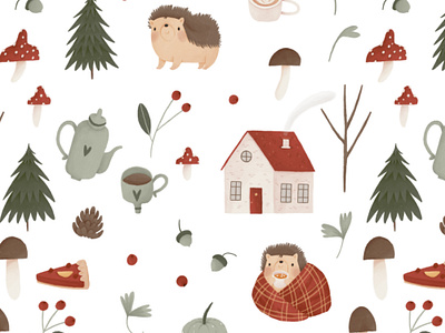 Autumn friends - seamless pattern animals autumn cartoon cozy creative market cute design elements fall illustration pattern seamless pattern