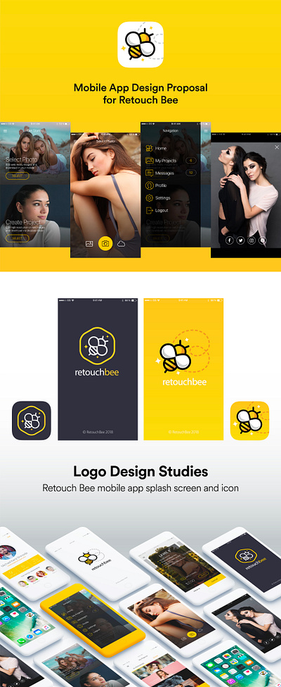 Retouch Bee Mobile App branding logo mobile mobile app photo app photo retouching app ui