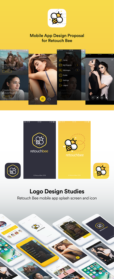 Retouch Bee Mobile App branding logo mobile mobile app photo app photo retouching app ui