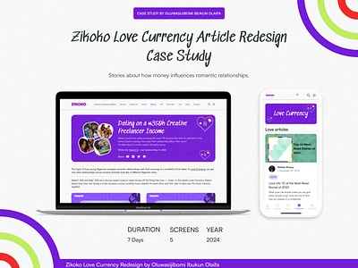 Zikoko Love Currency Redesign Case Study article case study hero section landing page love articles love branding love stories media mobile ui mockups news presentation slides publication stories ui design uiux ux design web design website design