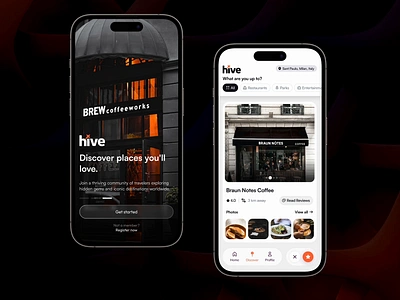 Hive ✦ Find the best spots digital nomad discover figma prototype find places interactive ui interface lifestyle logo match planner product design ui