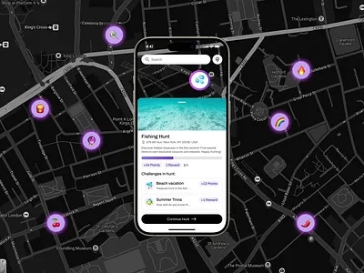 Map & AR Scan UI for Rewards animation ar clean design figma design interactive design map design map ui maps navigation mobile app navigation task tracker top ui design tracker ui design uiux ux design