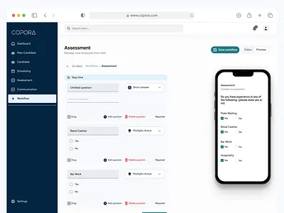 Copora - Assessment Creation Workflow app clean copora design ui ux web