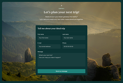 🌄 Contact Section - Travel Planner Website branding design figma freelance green landscape mountains plan redesign travel ui ux website