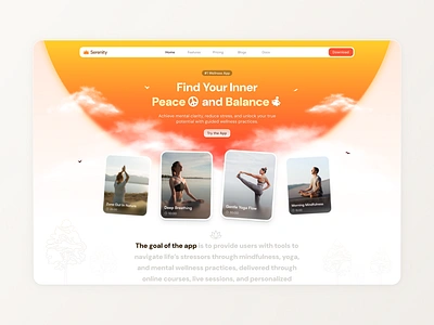 Mindfullness & Wellness App - Landing Page branding clouds graphic design illustration peaceful ui ui design ui ux design wellness