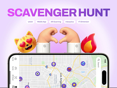 Scavenger Hunt Map UI Design 3d design 3d elements 3d icons animation app interface ar scanning challenge app clean design interactive design interactive ux map ui mobile app navigation reward system scavenger hunt tag task tracker tracker uiux design user engagement