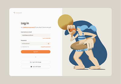 Login page with a summer illustration 2d beach beige blue branding concept figma illustration indie log in login page logo orange summer ui