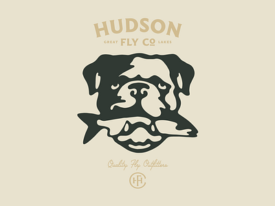 Hudson Fly Co. - Oscar The Bulldog Illustration branding bulldog bulldog logo bulldog with fish dog logo fishing fishing logo hand drawn illustration lettering logo mascot typeface typography