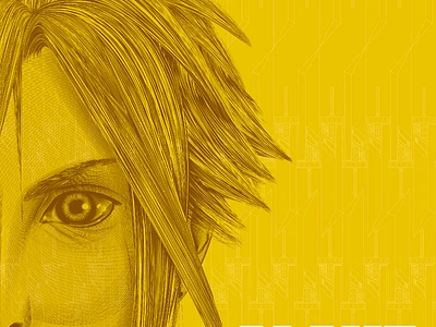 Final Fantasy VII Rebirth - Cloud Character Portrait branding cloud design fantasy fighter final fantasy game graphic design illustration illustrator packaging sword typography vector video game yellow