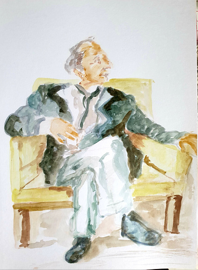 old man in chair illustration watercolor