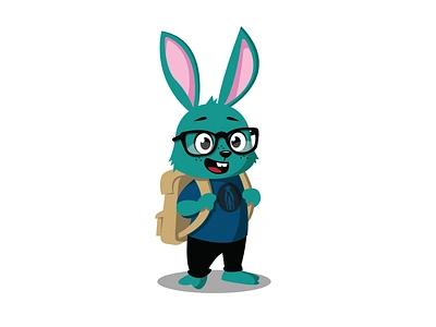 Round Rock Rabbit back pack back to school backpack bunny bunny rabbit ears education elementary excited fun glasses hop kid mascot mascot design nerd primary school rabbit school student