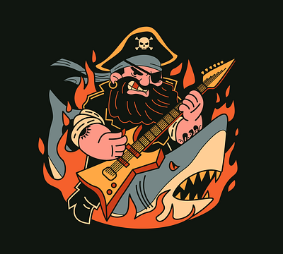 Pirate Rockstar adobe illustrator guitar illustration music pirate shark