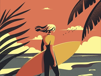 Sunset Surfer adobe illustrator beach girl illustration ocean sunset surfer