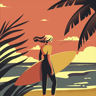 Sunset Surfer adobe illustrator beach girl illustration ocean sunset surfer