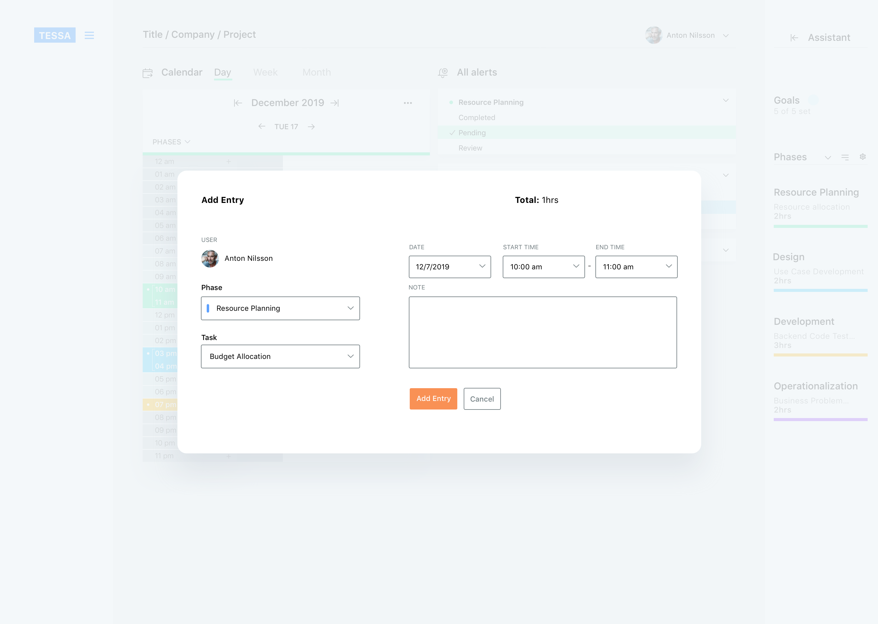 Example of Tessa Modals and UI