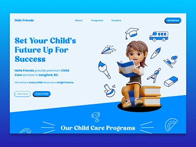 Child Day Care Service Company Website Landing Page Redesign branding cartoon character child child care children company cute daycare design fun graphic design illustration landing page logo redesign service visual identity web design website