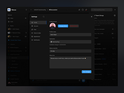 Dashboard Settings Profile account setting app cansaas dark dark mode dashboard design finance fintech form interface product design profile profile setting saas settings ui ux web web design