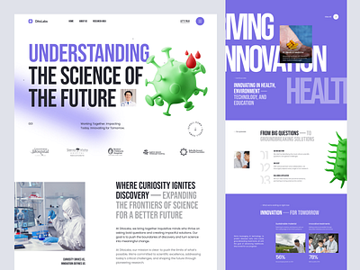 Science Labs agency company desease design elementor framer health labs landing medical page product purple research science ui virus webflow website wordpress