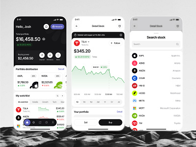 Visto - Stock Investment Mobile App buy stock clean detail stock invest invest app investing investment app investment ui mobile modern money neat portfolio search stocks sell stock stocks stocks investment ui design watchlist