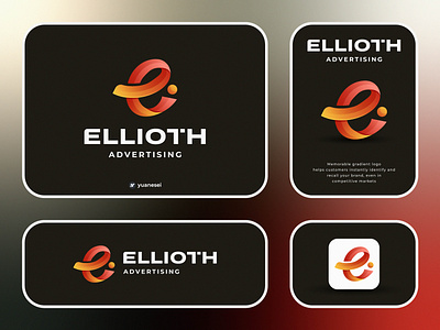 ELLIOTH Advertising Logo Design advertise brand identity branding e e letter e logo e monogram icon iconic identity lettermark logo logo designer logotype mark marketing minimalistic logo mobile app monogram symbol