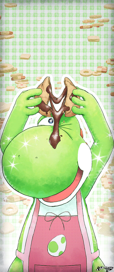 Yoshi Phone Wallpaper cookie cute digital fanart illustration wallpaper yoshi