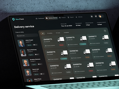 WareTrack - SaaS Warehouse Delivery Service crew dashboarddesign delivery service deliverydashboard designforefficiency designinspiration fleettrackingui inventorymanagement logisticstech modernwarehouse profile saasdesign smartwarehouse supplychaindesign table uitrends uiuxdesign vehicle warehouse warehousemanagement