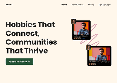 Hobby Hub - passion into community landing page cta design figma hobby landing page ui ui ux ux website design