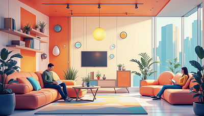 Business Illustration Colorful Smart Home IOT design freelance graphic design illustration warm colors