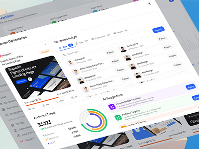 AdOptimize - AI Campaign Optimization admin interface ads dashboard ads management campaign campaign dashboard clean dashboard dashboard dashboard design detail page insight marketing marketing dashboard modal overview design pop up post engagement product design saas ui ux