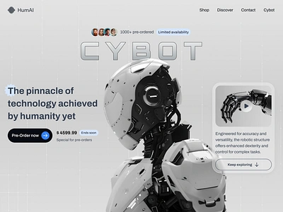 Humanoid Robot Hero Concept ai design humanoid landing page robot robotic site ui ux website