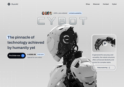 Humanoid Robot Hero Concept ai design humanoid landing page robot robotic site ui ux website