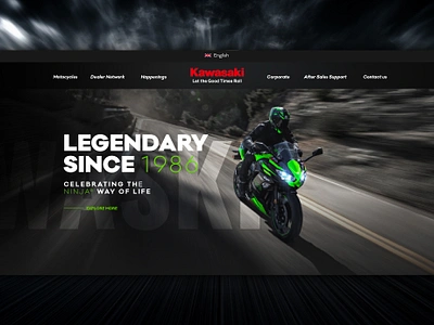 Kawasaki Website Design adobe adobe illustration adobe photoshop adobe portfolio art dark dark theme design graphic design motorbike motorsport ui ux web design website