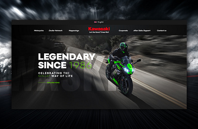 Kawasaki Website Design adobe adobe illustration adobe photoshop adobe portfolio art dark dark theme design graphic design motorbike motorsport ui ux web design website