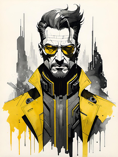 Cyberpunk villain. cyberpunk digital illustration popart scifi villain watercolor