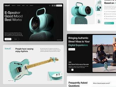 Suburb - Electric Speaker Landing Page Animation animation audio band bluetooth camera guitar guitar equipment interaction landing page landing page animation loudspeaker mic microphone mini camera popular sound speaker suburb ui design web design