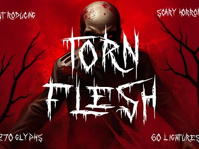 Torn Flesh – Scary Horror Font advertising blood font branding font dark font display font graphic design halloween font horror font illustration logo font modern font movie font music packaging poster font scary font scream font spooky font thriller font typography