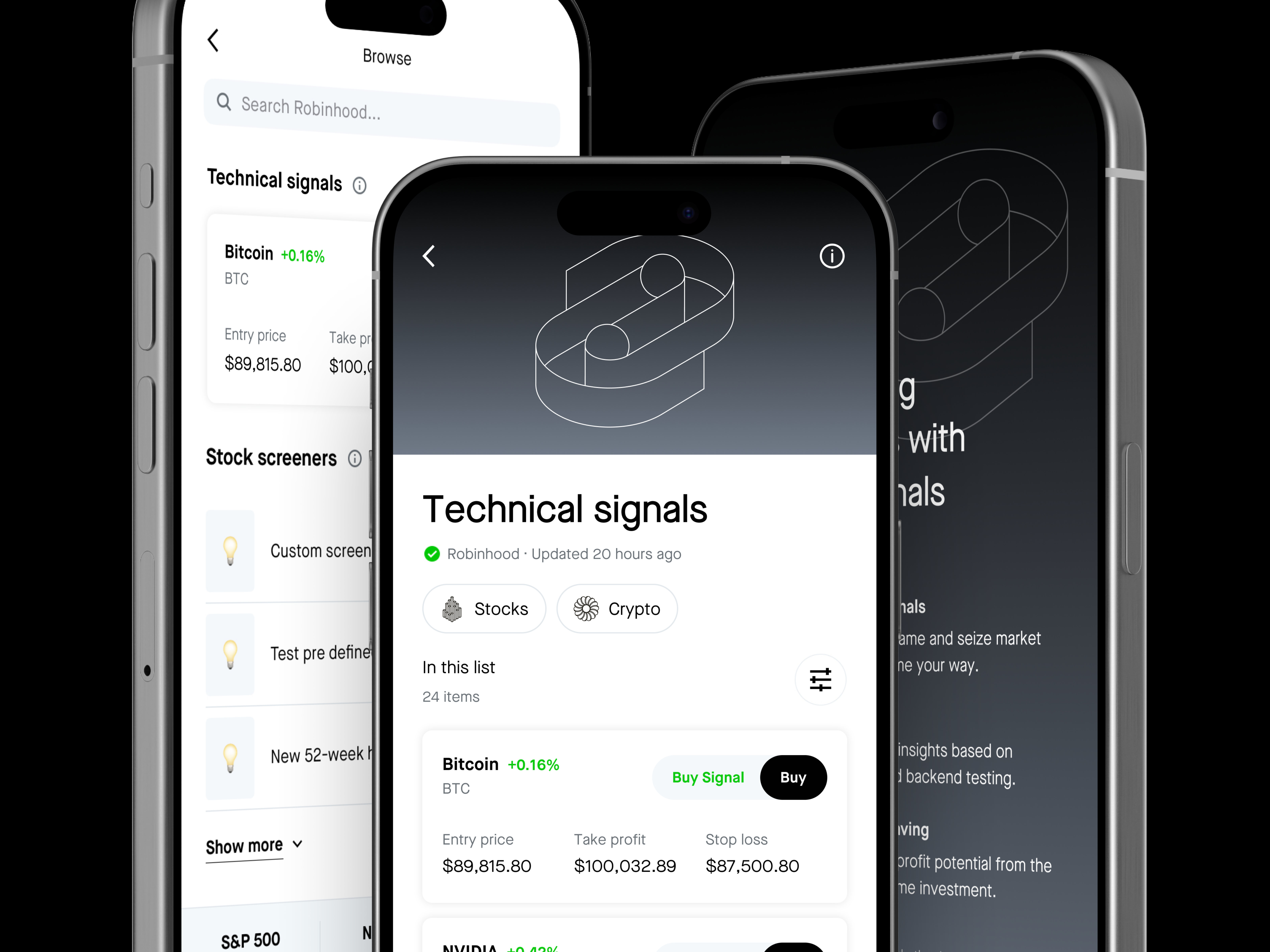 Robinhood - Technical Signals UI Design Exploration explore investment landing page onboarding robinhood signals technical technical signals trading trading signal trading signals