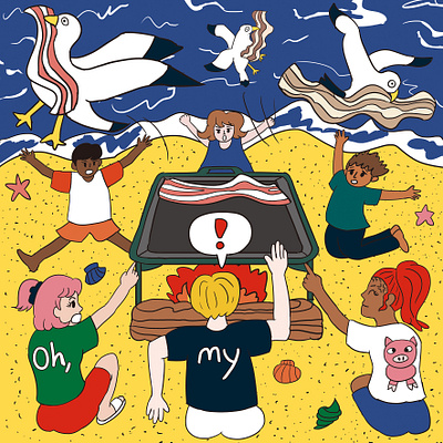 Crazy Sea Party Illustration artwork barbecue bbq beach character drawing fun graphic design illustration korean party sea seagull