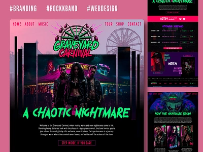 Rockband Website Template branding carnival edgy edm graveyard musician neon rockband showit template web design website