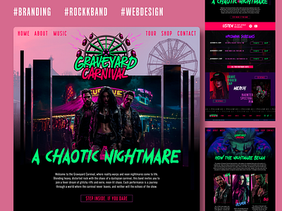 Rockband Website Template branding carnival edgy edm graveyard musician neon rockband showit template web design website