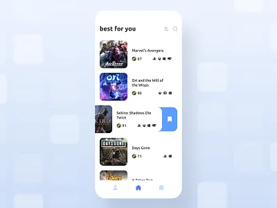 Mobile App Save application button feed games home library mobile app saas save web design