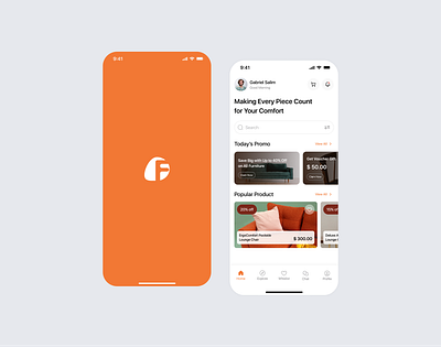 Furnio | Splash and Home Screen Mobile App cleen ecommerce furniture minimalist mobile app ui kit user interfaces ux research