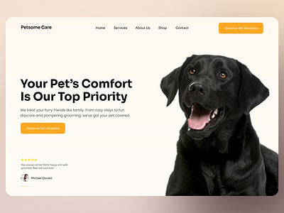 Premium Pet Care Services Landing Page animal services call to action focus clean typography customer centric daycare design engaging visuals friendly layout homepage design modern design pet care pet comfort pet grooming pet owners professional website responsive layout service branding trust building design user friendly interface visual appeal warm design