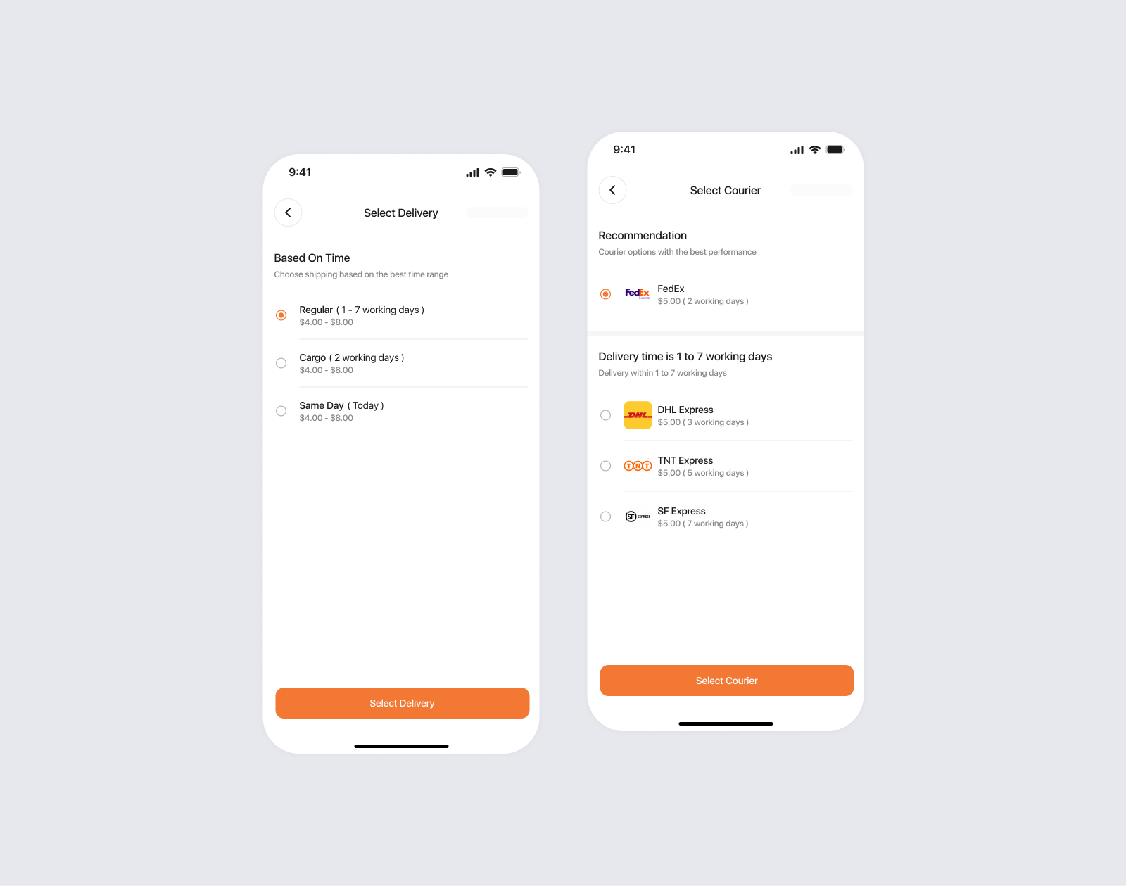 Furnio | Select Delivery & Courier animation design ecommerce furniture app illustration mobile app ui user experience user flow user interfaces
