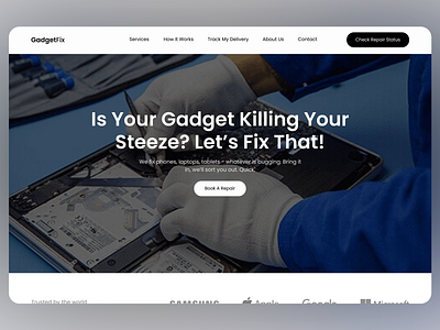 Website: Expert Gadget Repair Services call to action focus clean layout customer focus device diagnostics device services electronics maintenance gadget repair minimalist design modern interface professional tools quick solutions repair branding repair ecosystem repair solutions repair tracking responsive design service booking service provider trust building elements user friendly navigation