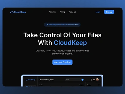 Poster: Seamless File Management Across Platforms with CloudKeep app functionality cloud sharing cloud storage cross device syncing dark mode interface efficient design file management file organization minimal design mobile dashboard multi platform design productivity tool responsive app seamless navigation smart dashboard storage solution streamlined workflow syncing solution technology innovation user interface